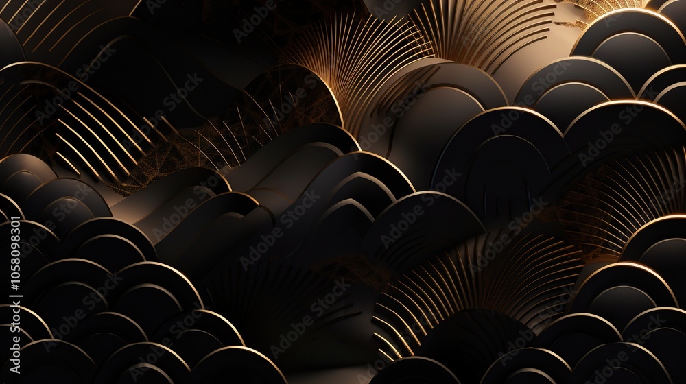 Obraz premium Elegant 3D Wave Patterns with Gold Highlights