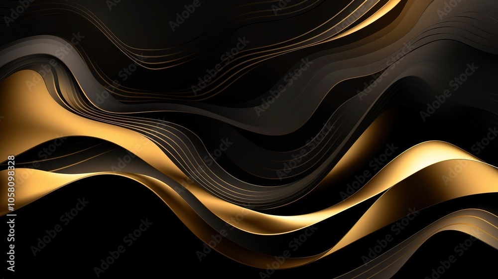 Elegant 3D Abstract Waves in Gold and Black Elegant 3D Abstract Waves in Gold and Black
