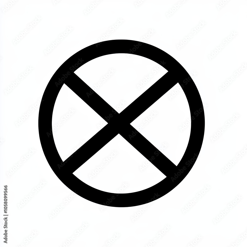 The design showcases a distinct black circle with a prominent crossed line in the center, emphasizing a minimalist approach ideal for modern interfaces, icon The design showcases a distinct black circle with a prominent crossed line in the center, emphasizing a minimalist approach ideal for modern interfaces, icon