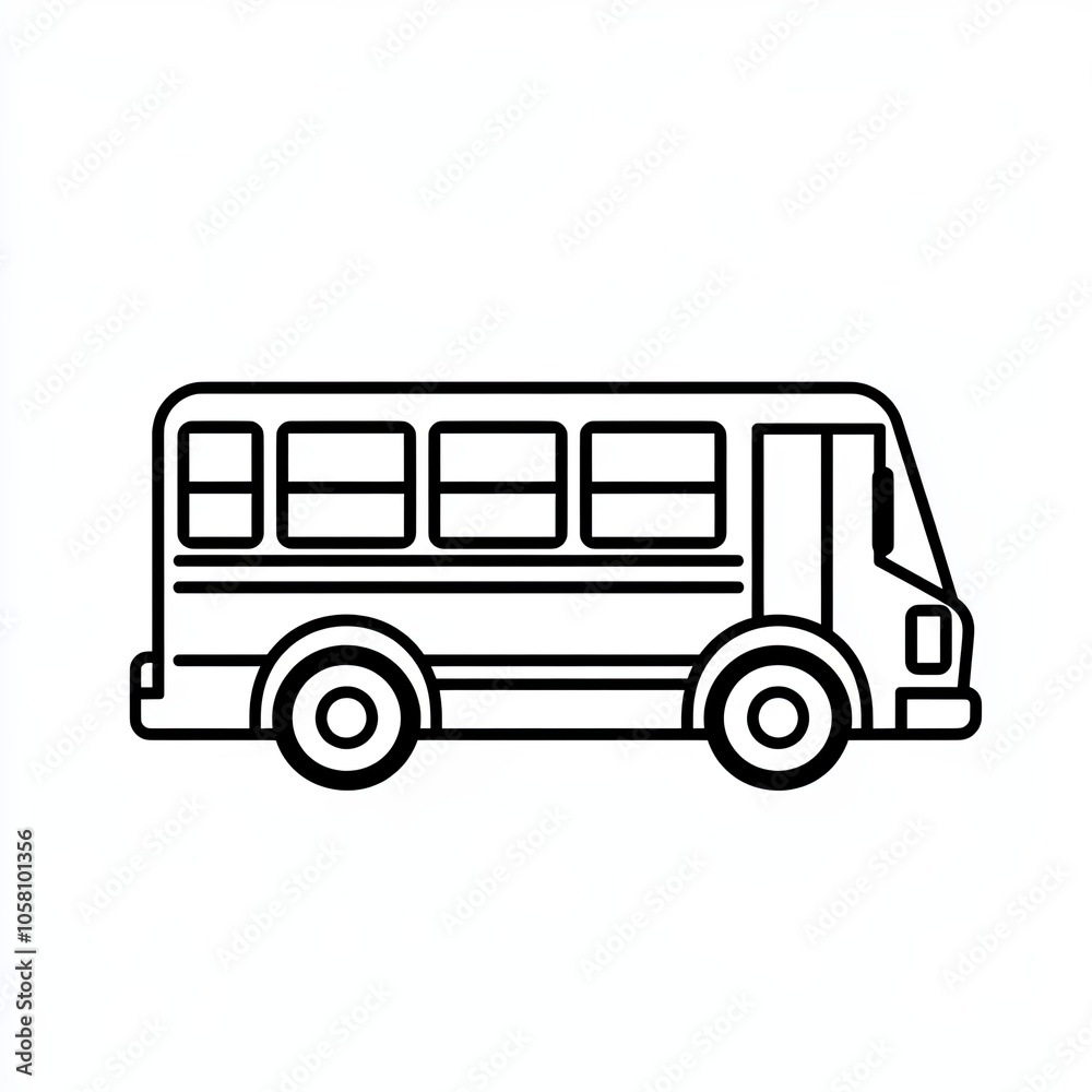 A minimalistic black and white illustration of a school bus highlights the importance of student transport in educational settings, icon A minimalistic black and white illustration of a school bus highlights the importance of student transport in educational settings, icon