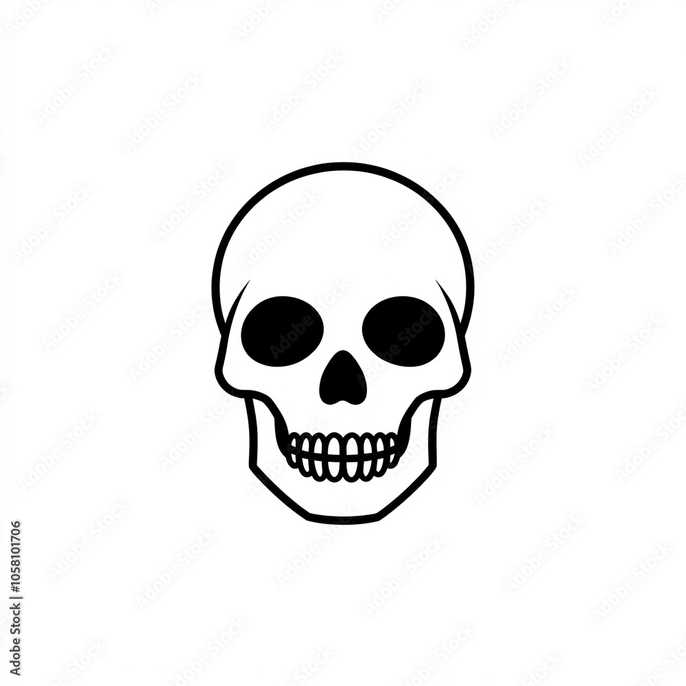 A black and white skull features a simplistic design against a white background, emphasizing a minimalist style suitable for various applications, icon A black and white skull features a simplistic design against a white background, emphasizing a minimalist style suitable for various applications, icon