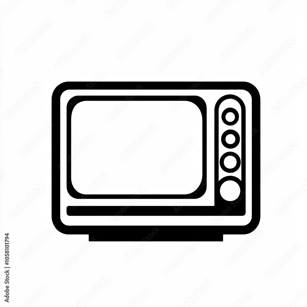 This design showcases a smart TV in black and white, emphasizing a clean and minimalistic line interface suitable for various digital platforms, icon This design showcases a smart TV in black and white, emphasizing a clean and minimalistic line interface suitable for various digital platforms, icon