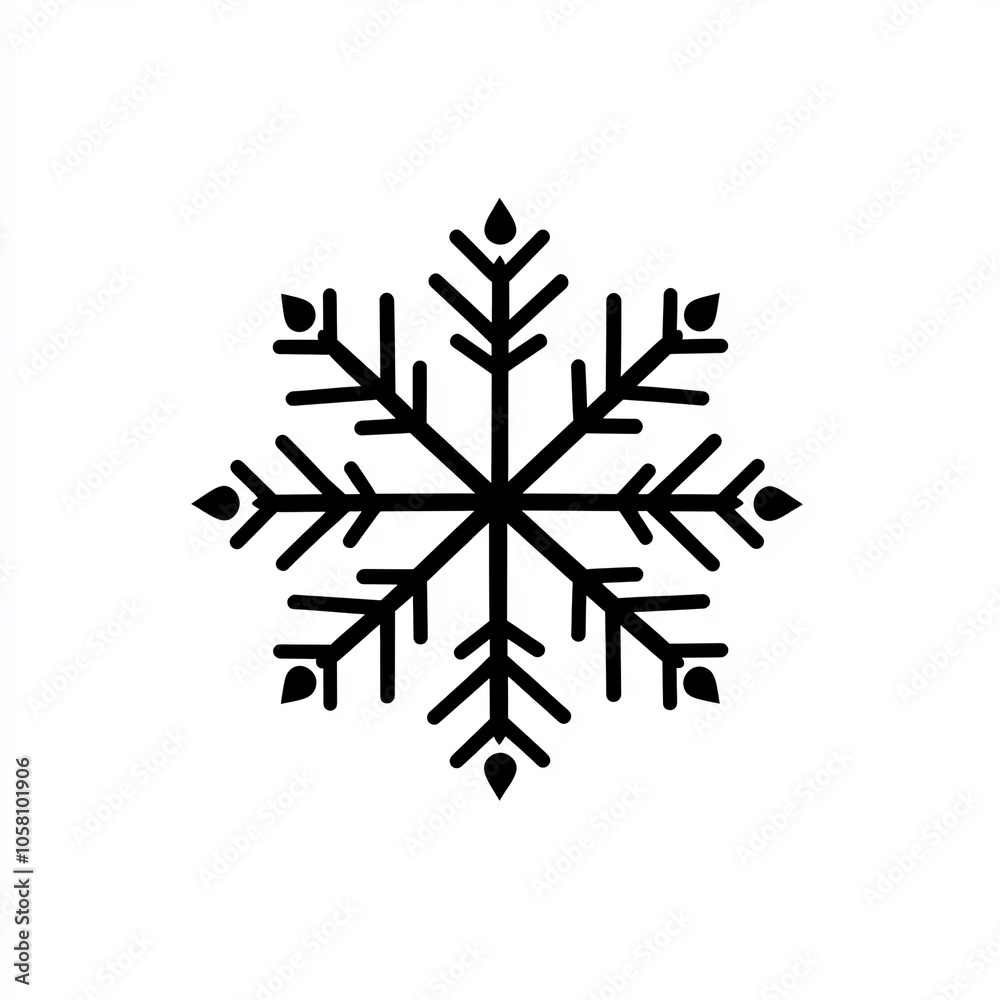 A minimalist snowflake features an elegant black line drawing on a pure white background, showcasing a symmetrical and intricate design, icon A minimalist snowflake features an elegant black line drawing on a pure white background, showcasing a symmetrical and intricate design, icon