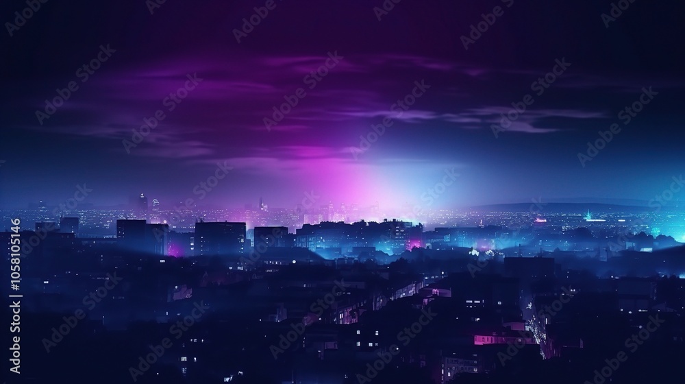 Night Cityscape with Neon Lights and 3D Effect Night Cityscape with Neon Lights and 3D Effect