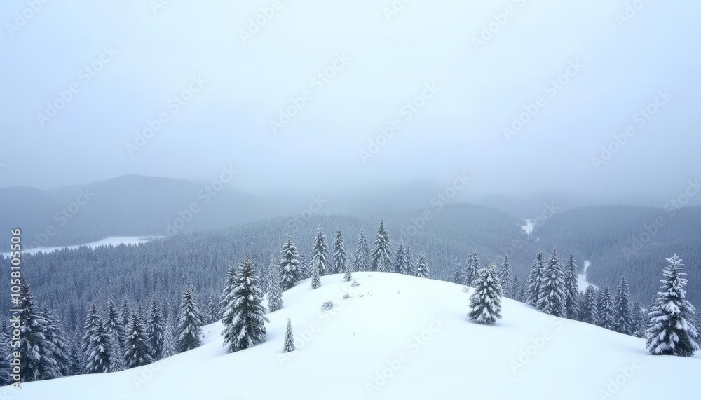 Fototapeta premium Snowy mountain landscape under a cloudy sky