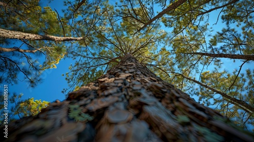 Looking Up into the Lush Green Canopy of a Tall Tree in Spring, Showcasing Nature's Vibrancy