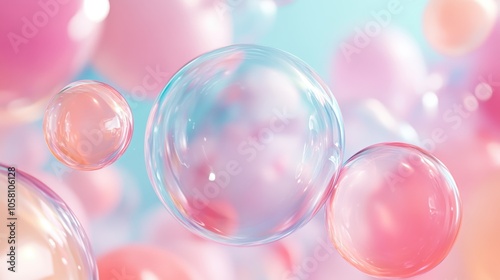 Abstract Pink and Blue Spheres Background, 3D Rendering, Glass Balls, Minimalist Design, Modern Art, Geometric Shapes