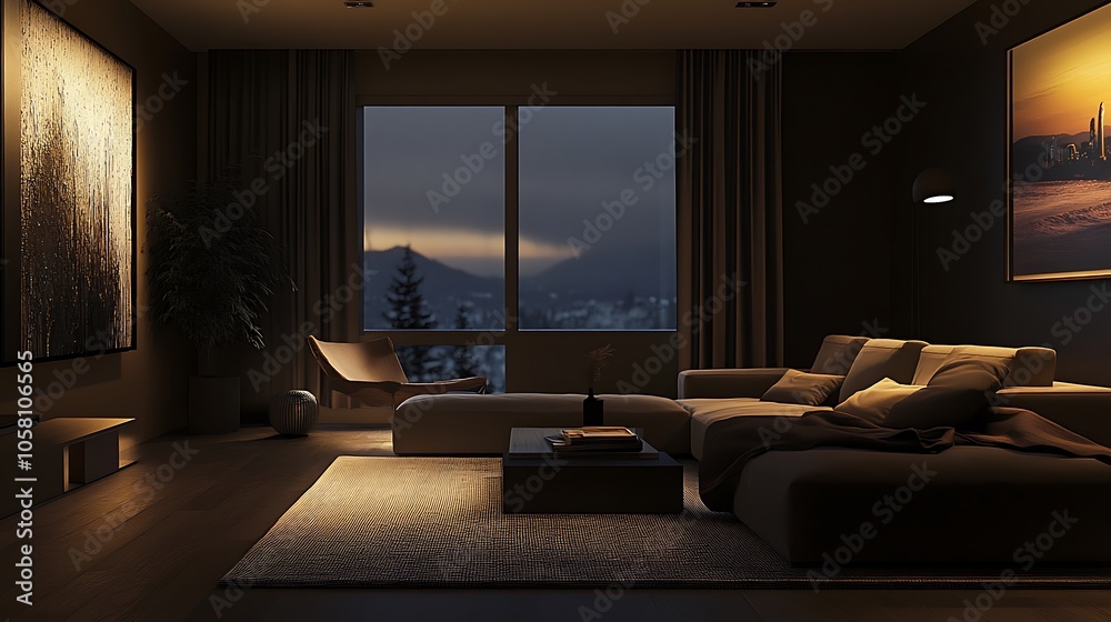 Fototapeta premium Modern Interior of Stylish Living Room ,Wall Mock Up, Frame , Poster with Beautiful Background, 3d render