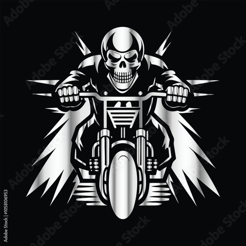 Ride or Die: Vintage Skull Biker Vector Art with Classic Motorcycle Vibe for Bold Road Legends
 photo