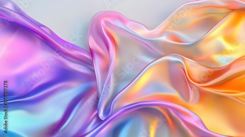 Abstract Iridescent Fabric Background - Flowing Purple, Orange and Yellow Silk Waves.