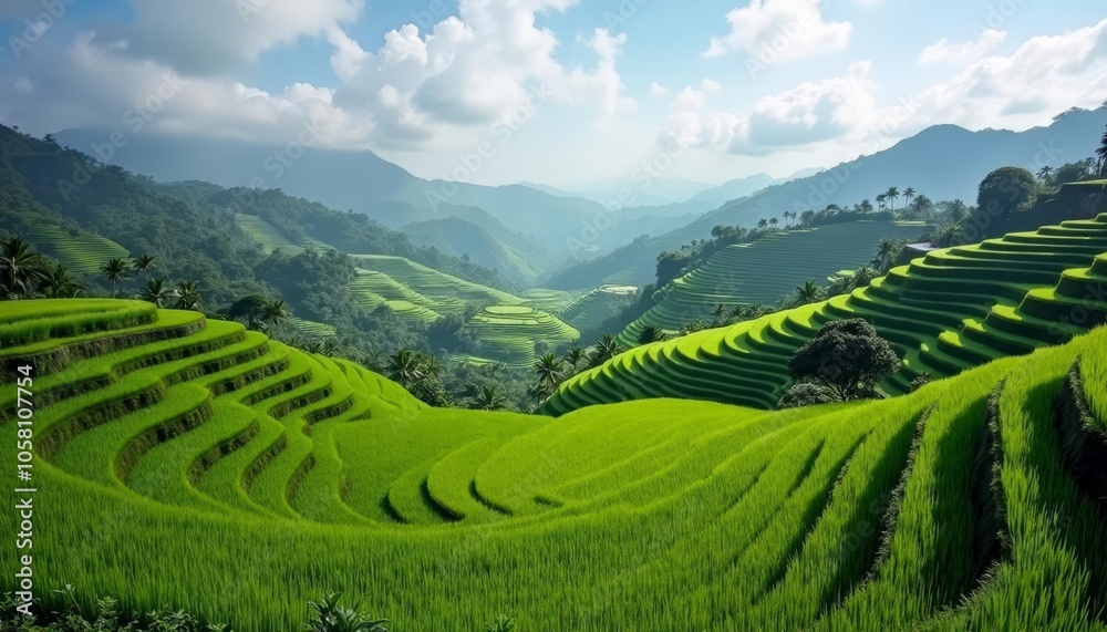 Bountiful rice terraces under a clear sky Bountiful rice terraces under a clear sky