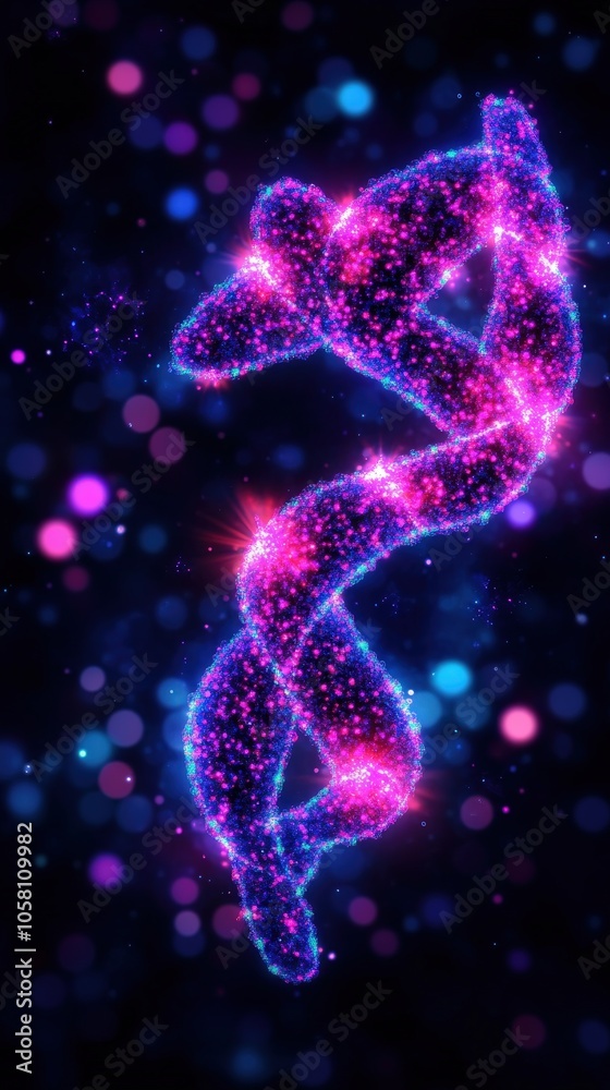 Abstract figure composed of glowing particles in vibrant colors on a dark background. Abstract figure composed of glowing particles in vibrant colors on a dark background.