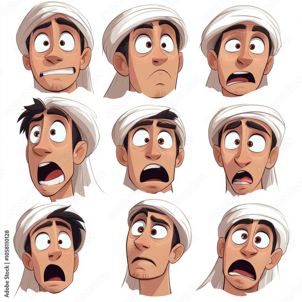 Arabic face Cartoon Character Expressions and Emotions Arabic face Cartoon Character Expressions and Emotions