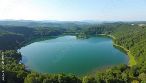  Tranquil lake nestled in a lush mountain valley