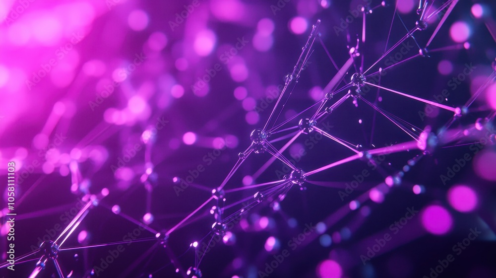 Abstract Purple Bokeh Background with Geometric Lines and Spheres, Illuminated with Neon Lights. Abstract Purple Bokeh Background with Geometric Lines and Spheres, Illuminated with Neon Lights.
