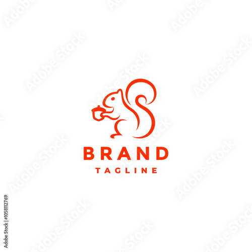 Squirrel Holding Acorn Nut Logo Design. Silhouette Line of Squirrel carrying Nut Logo Design.