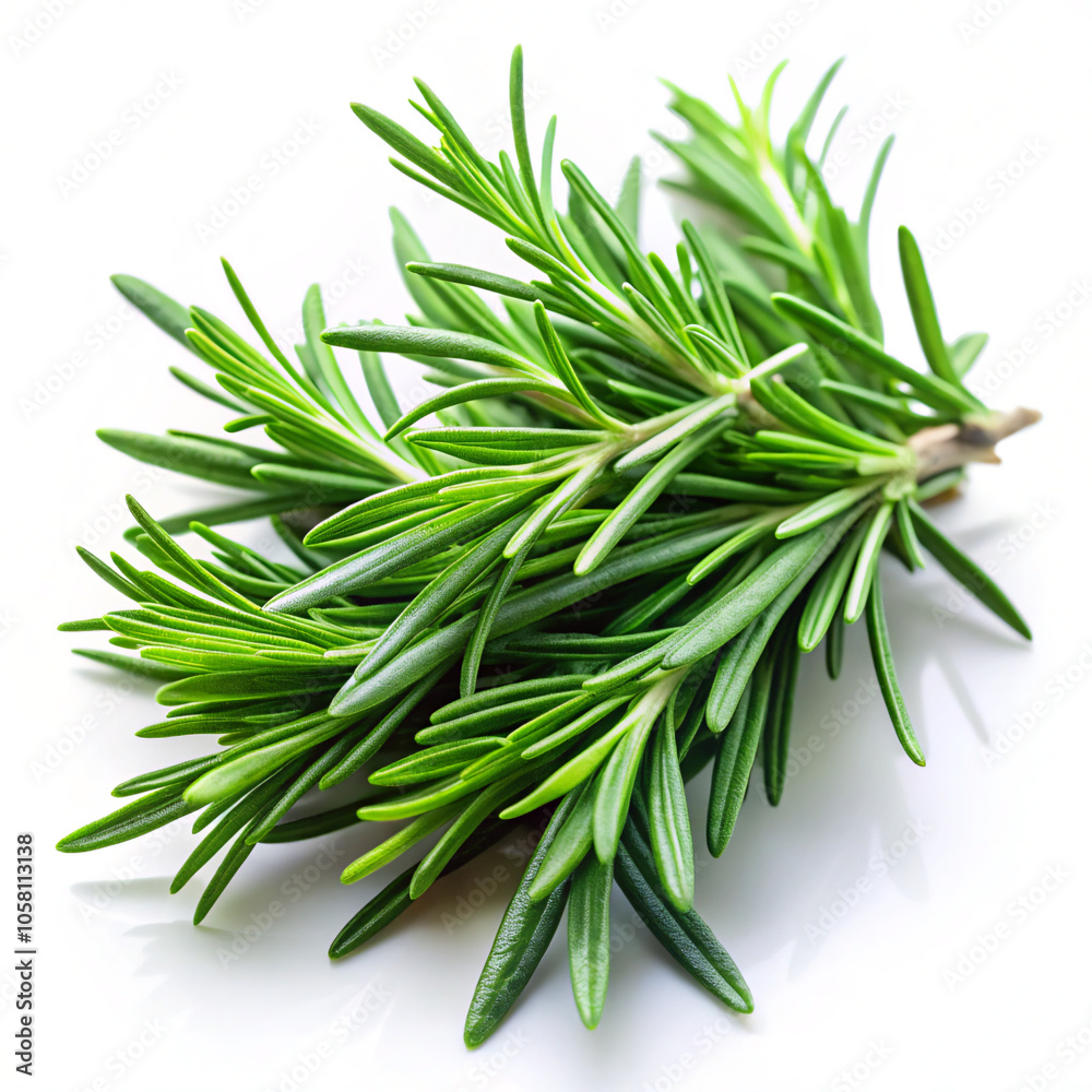 Fototapeta premium twig of rosemary. rosemary, herb, isolated, plant, spice, food, ingredient, fresh, herbal, branch, leaf, white, twig, herbs, aromatic, seasoning, medicine, nature, bunch, closeup, aroma, organic, heal