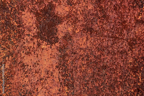 Empty rusty corrosion and oxidized background. Grunge rusted metal texture. Worn metallic iron wall