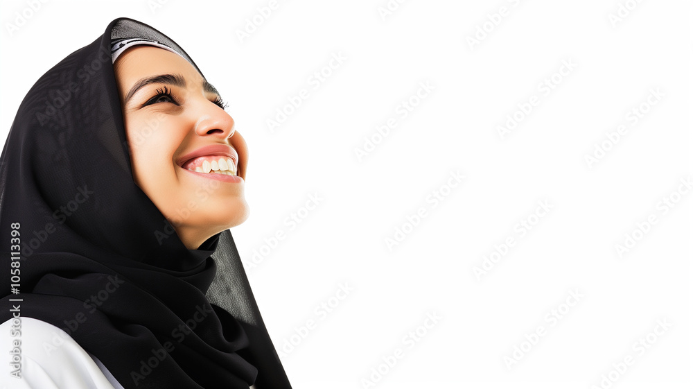 portrait of a Muslim woman in black hijab smiling portrait of a Muslim woman in black hijab smiling