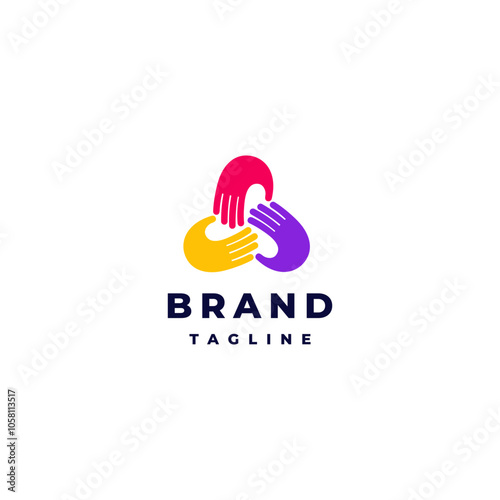 Three United Hands Icon Logo Design. Three Hands Color Gathering Logo Design.