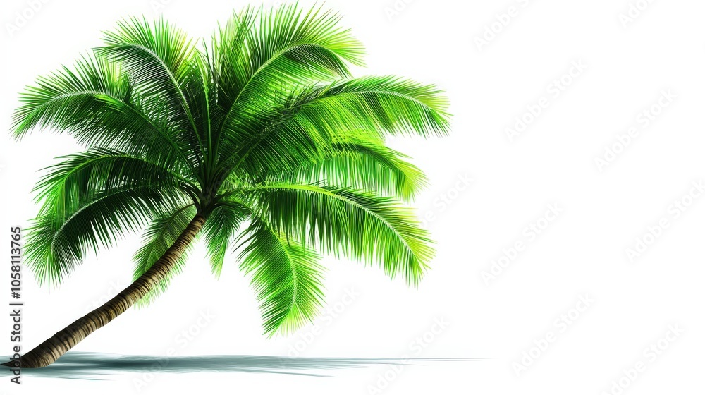 Obraz premium Palm tree with vibrant green leaves, isolated on a white background.