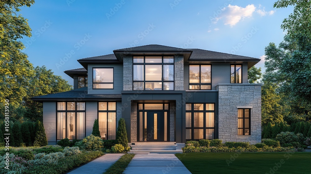 Contemporary 3D Digital Illustration of a Modern House Contemporary 3D Digital Illustration of a Modern House