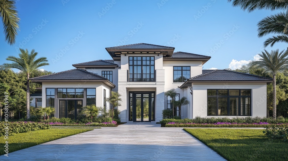 Obraz premium Modern 3D Illustration of a Contemporary House