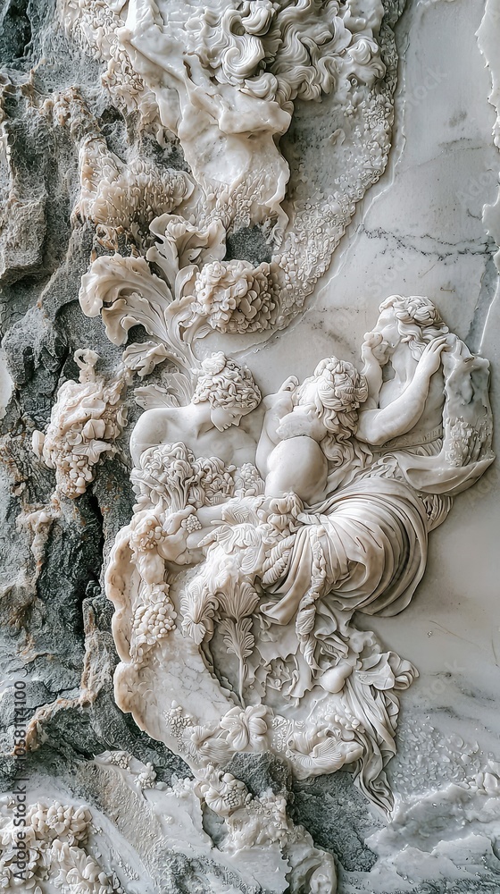 Captivating Marble Relief Depicting Serene Scene Captivating Marble Relief Depicting Serene Scene
