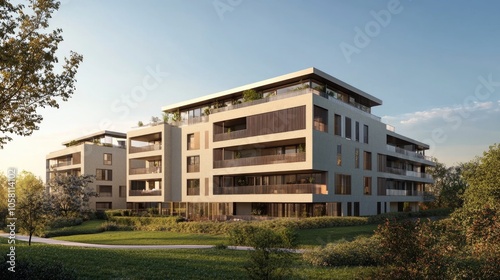 Modern 3D Render of Contemporary Residential Buildings