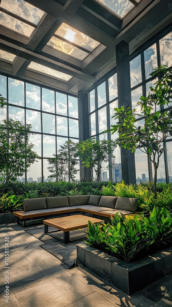 Indoor Rooftop Terrace with Abundant Greenery Indoor Rooftop Terrace with Abundant Greenery
