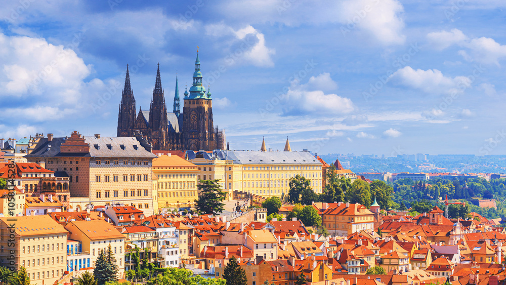 Summer cityscape - view of the Mala Strana historical district and castle complex Prague Castle, Czech Republic