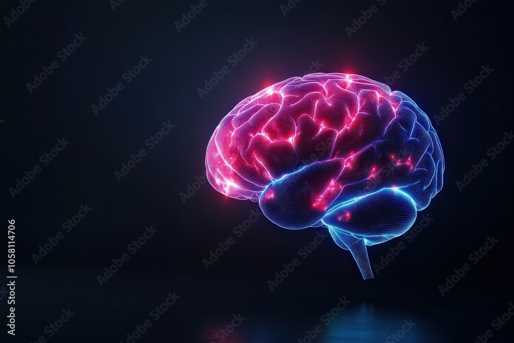 Vibrant digital brain illustration with glowing neural connections on dark background. Vibrant digital brain illustration with glowing neural connections on dark background.