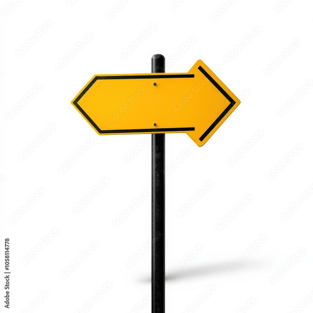 Yellow directional sign with arrows pointing left and right, white isolate background Yellow directional sign with arrows pointing left and right, white isolate background