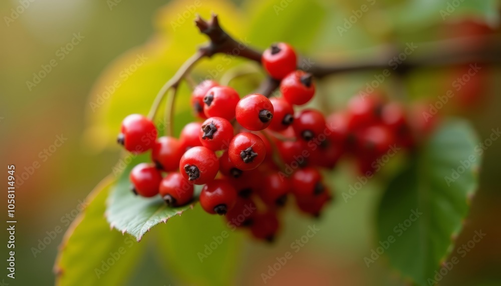 Vibrant red berries on a branch ready for harvest Vibrant red berries on a branch ready for harvest
