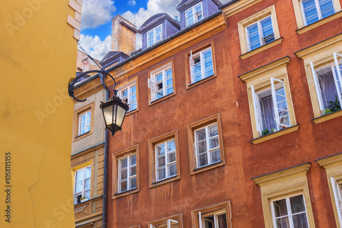 Cityscape - view of old buildings on narrow streets in the Old Town of Warsaw, Poland