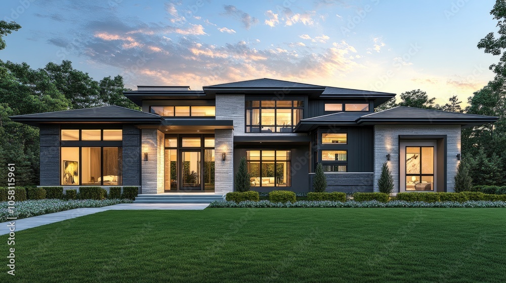 Modern House Exterior with Scenic Lighting Modern House Exterior with Scenic Lighting