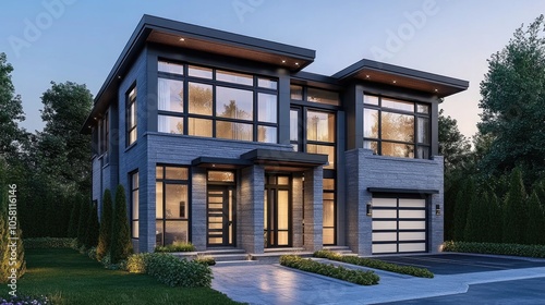 Modern Two-Story House Exterior Rendering