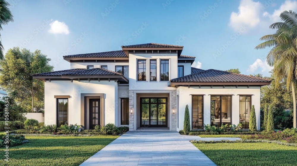 Newly Constructed Luxury Home 3D Rendering Newly Constructed Luxury Home 3D Rendering
