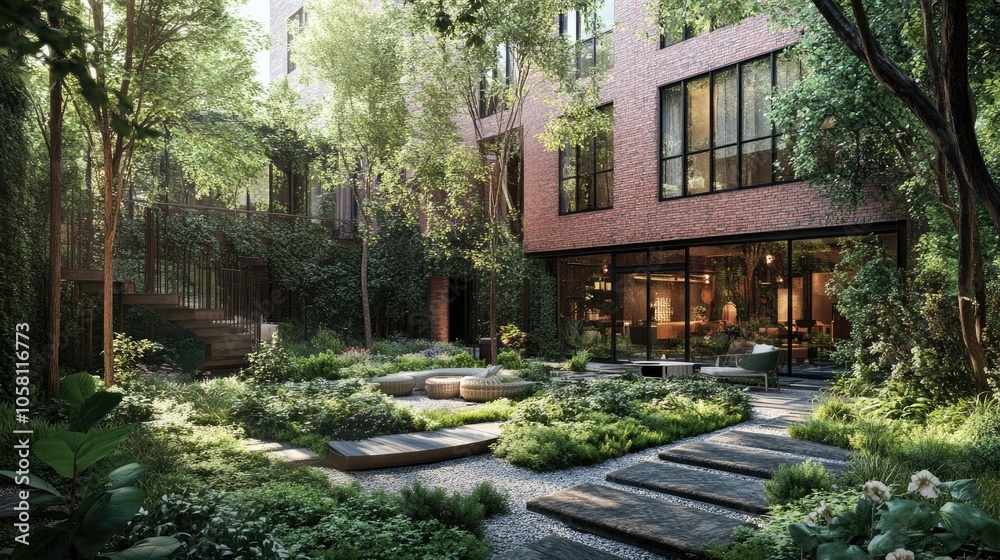 Stylish 3D Rendering of a Residential Building Garden Stylish 3D Rendering of a Residential Building Garden