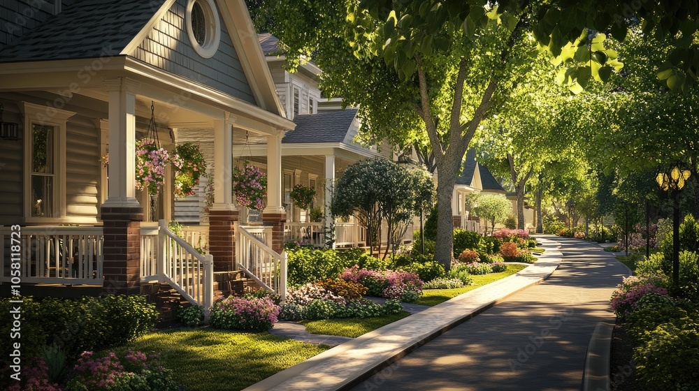 Charming 3D Rendering of a Picturesque Townhome Scene Charming 3D Rendering of a Picturesque Townhome Scene