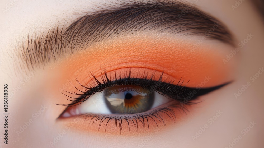 Close-Up of Stunning Eye Makeup with Orange Hue Close-Up of Stunning Eye Makeup with Orange Hue