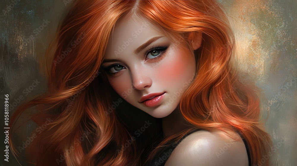 Portrait of a Young Woman with Flowing Red Hair Portrait of a Young Woman with Flowing Red Hair
