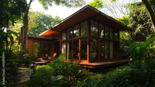 Modern Tropical House Surrounded by Lush Greenery