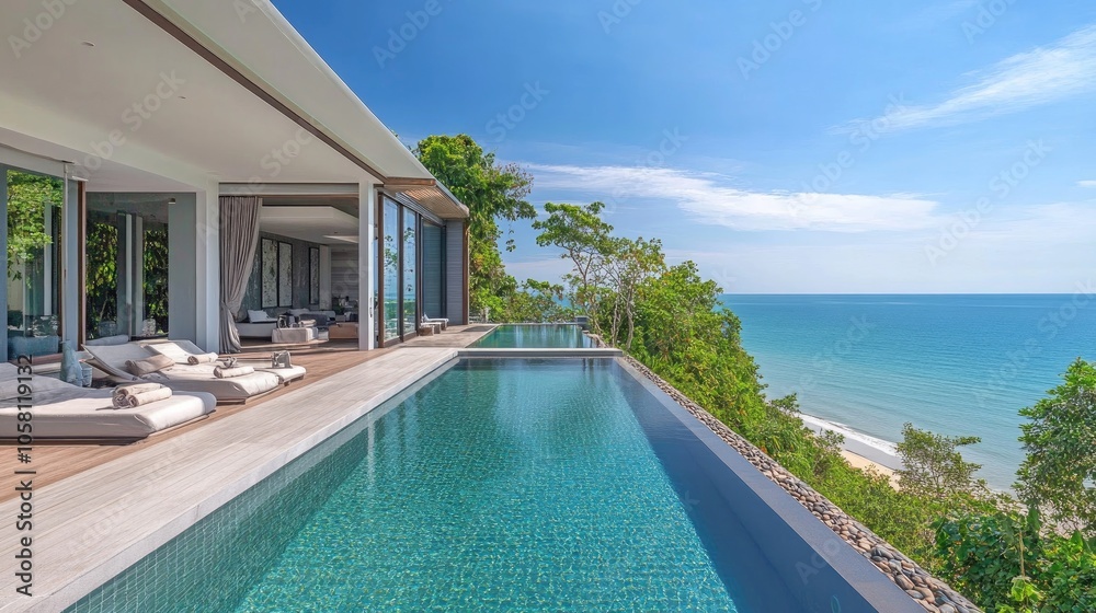 Fototapeta premium Contemporary Beach Villa with Panoramic Ocean View