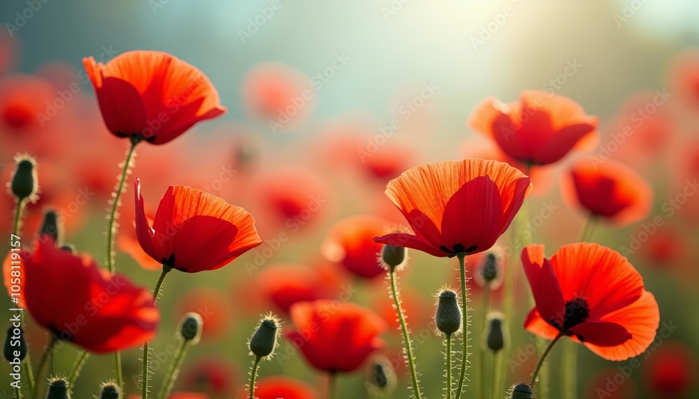Obraz premium Blooming in harmony A field of vibrant red poppies