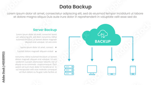 server technology infographic template banner with data backup cloud server concept with cloud icon and device user client connection for slide presentation