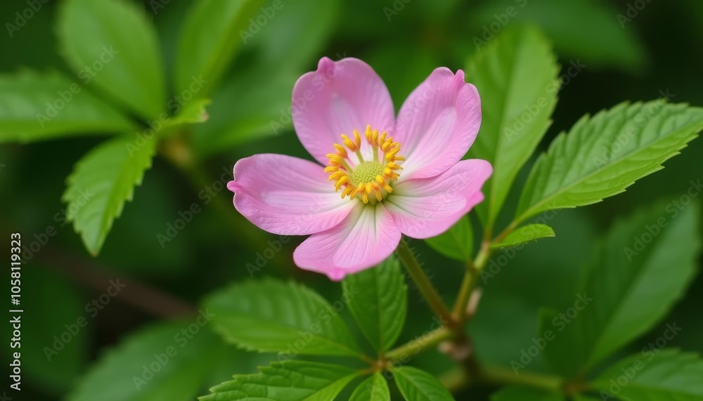 Pretty in Pink A delicate flower blooms amidst the lush greenery Pretty in Pink A delicate flower blooms amidst the lush greenery