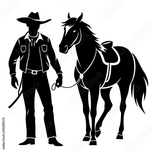 Cowboy and Horse Silhouette: A classic western scene of a cowboy with his trusty steed.  Perfect for branding, logo design, or adding a touch of the Wild West to your projects.