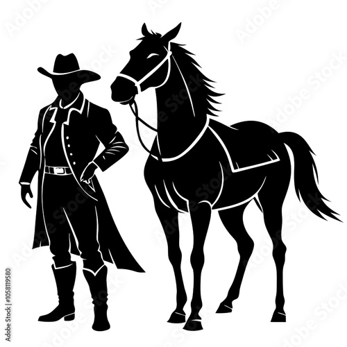 The Lone Rider: A silhouette of a cowboy with a horse, symbolizing adventure, freedom, and the wild west. The stark black and white design creates a powerful and timeless image.