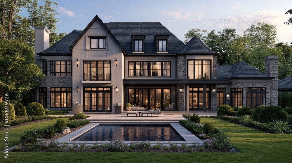 Luxury Home Exterior in 3D Render Luxury Home Exterior in 3D Render